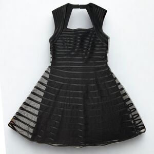 Black A Line Sheer Striped Large Dress Sleeveless Derhy
